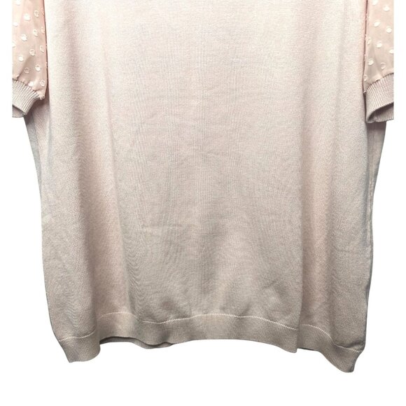 Adrianna Papell Pink Puff Sleeve Sweater Medium With Polka Dot Mesh Details - Picture 9 of 12
